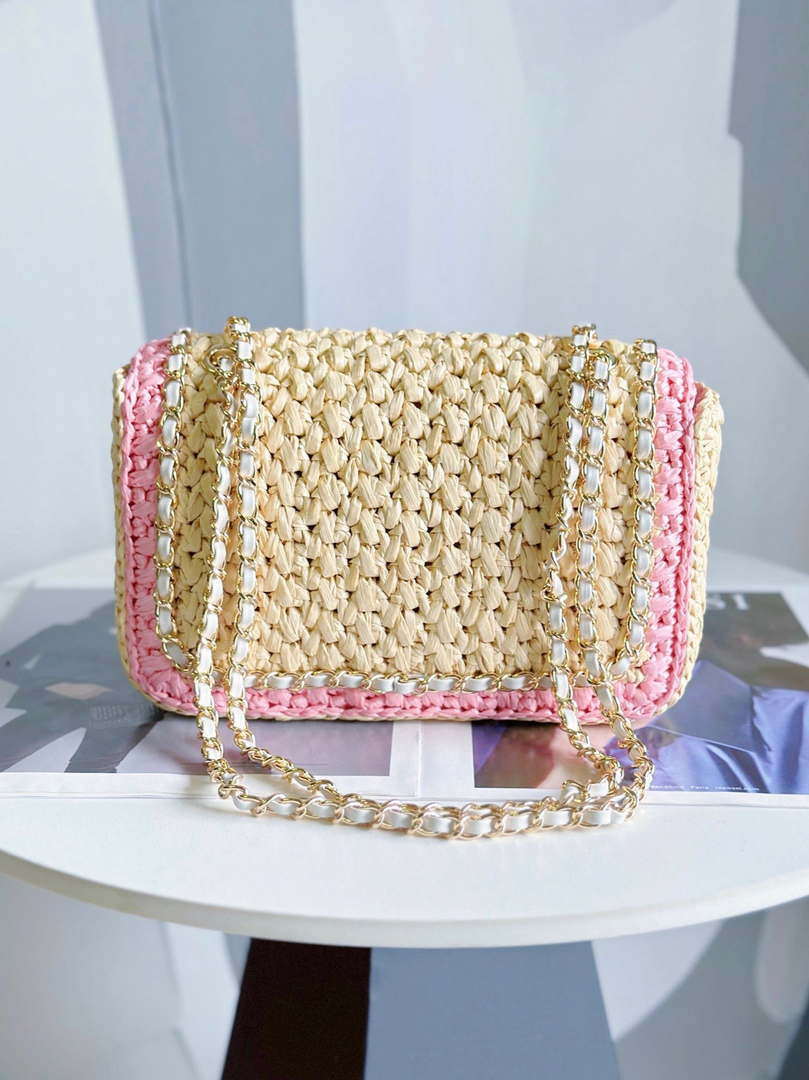 Chanel AS1116 Small Flap bag Raffia A69900 Beige & Pink - Default Title - View 3