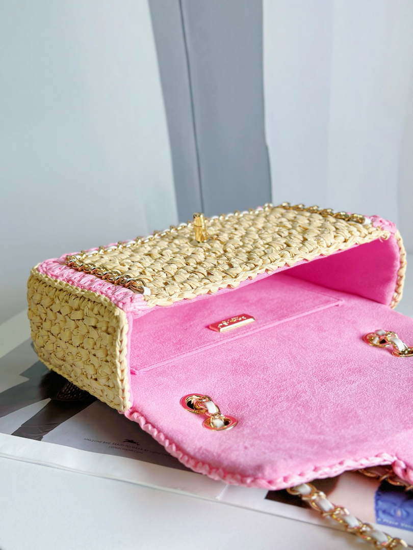 Chanel AS1116 Small Flap bag Raffia A69900 Beige & Pink - Default Title - View 5