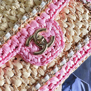 Chanel AS1116 Small Flap bag Raffia A69900 Beige & Pink - Default Title - View 6