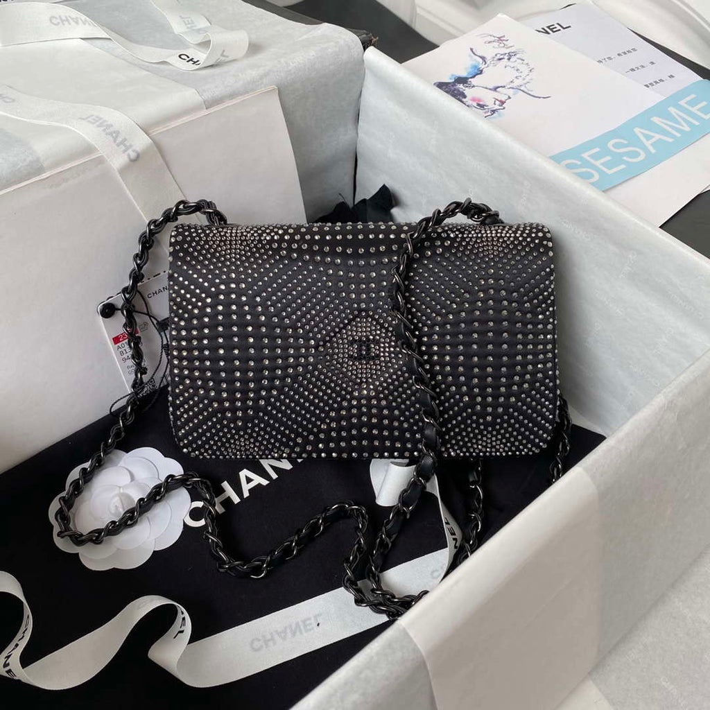 Chanel AS1116 Small Flap bag Velvet Crystal Pearl A69900 Black