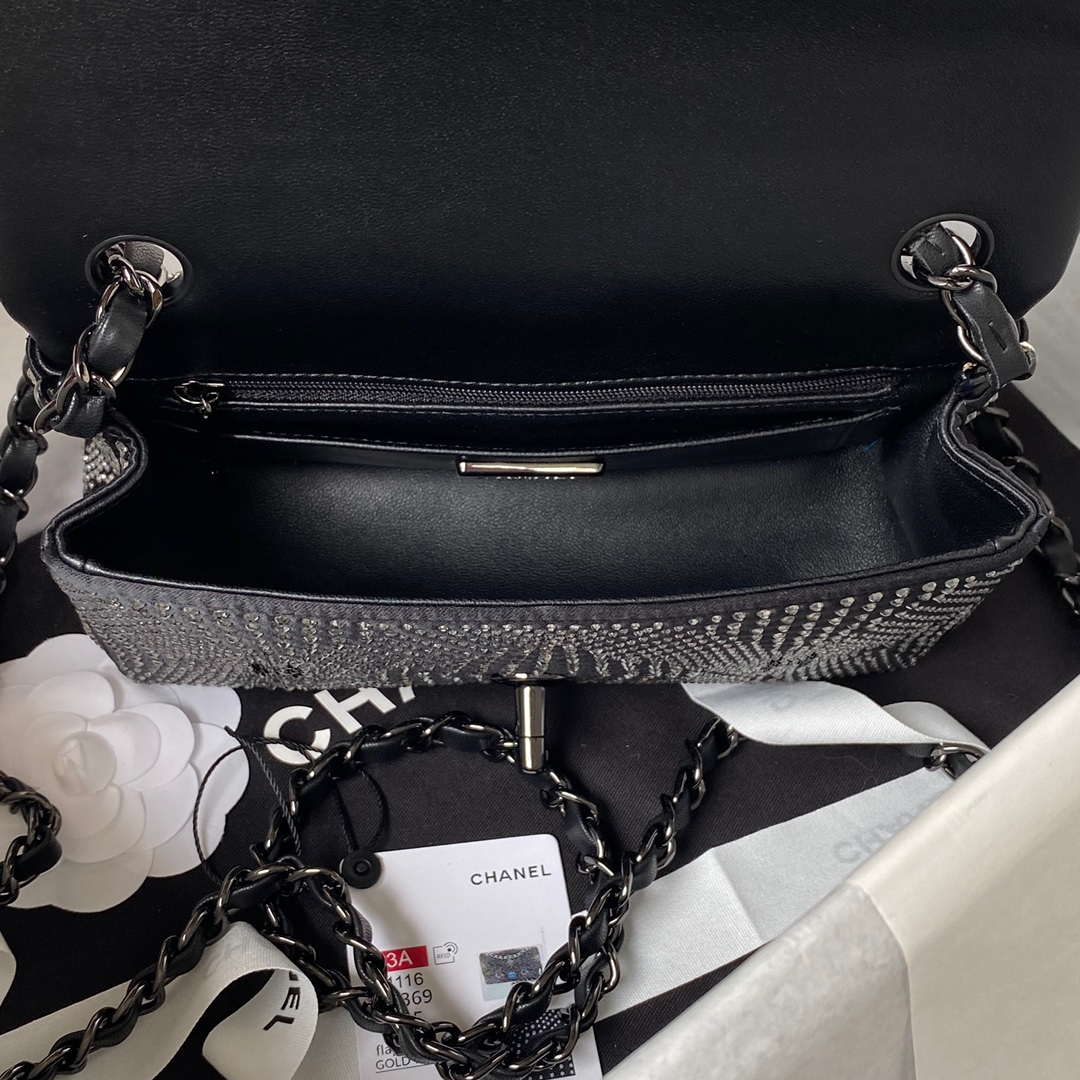 Chanel AS1116 Small Flap bag Velvet Crystal Pearl A69900 Black - Default Title - View 7