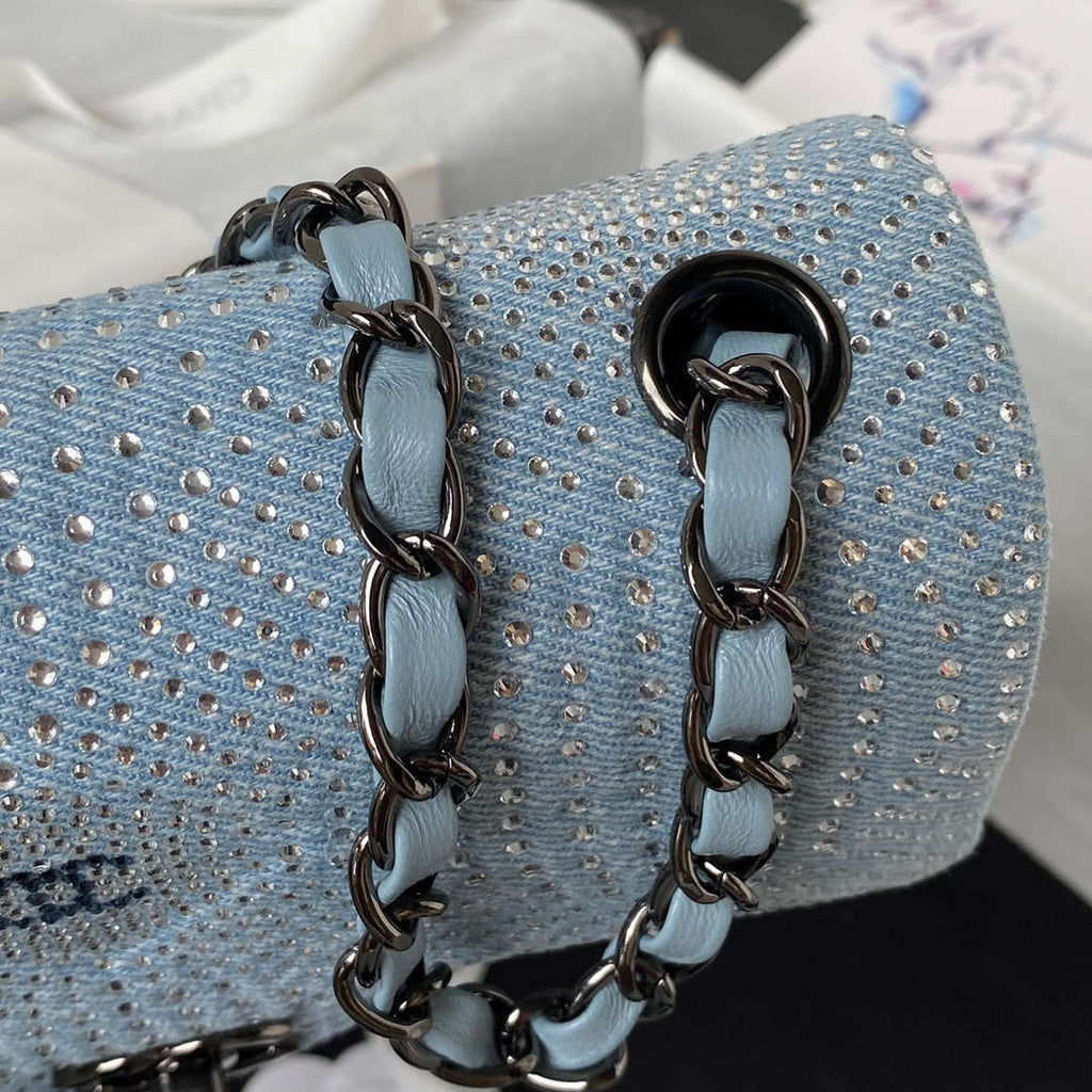 Chanel AS1116 Small Flap bag Velvet Crystal Pearl A69900 Blue