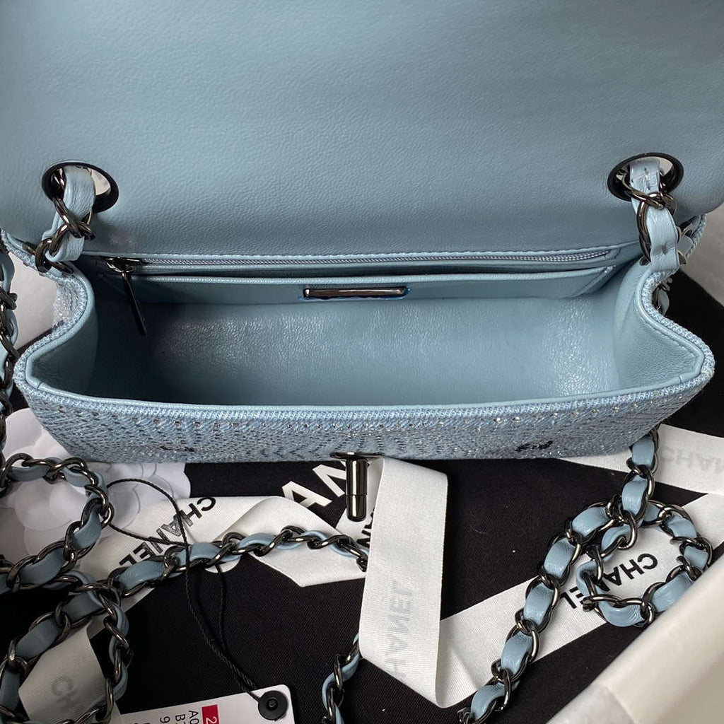 Chanel AS1116 Small Flap bag Velvet Crystal Pearl A69900 Blue