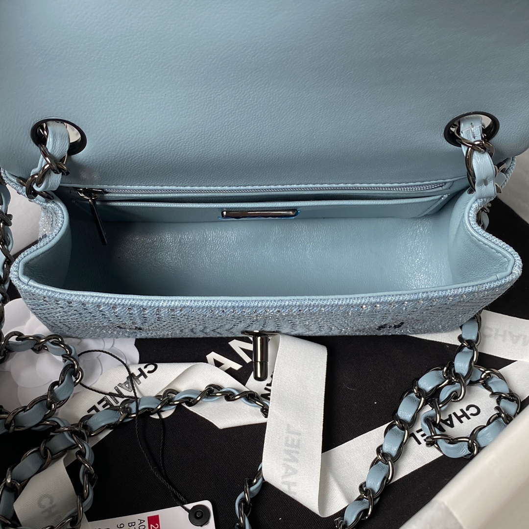 Chanel AS1116 Small Flap bag Velvet Crystal Pearl A69900 Blue