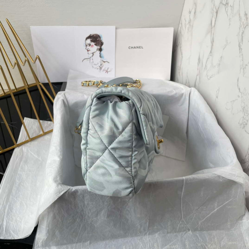 Chanel AS1118 Flap bag Satin fabric Light blue