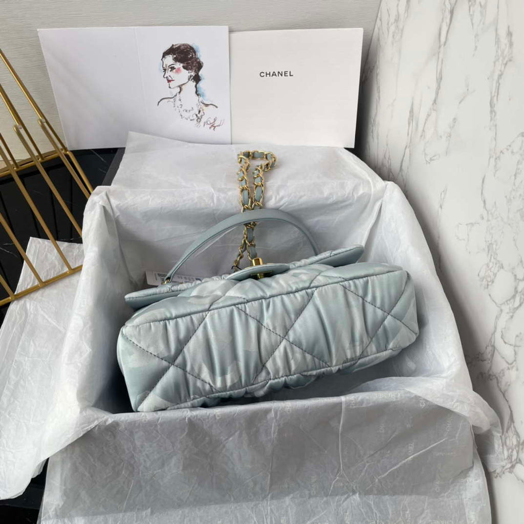 Chanel AS1118 Flap bag Satin fabric Light blue