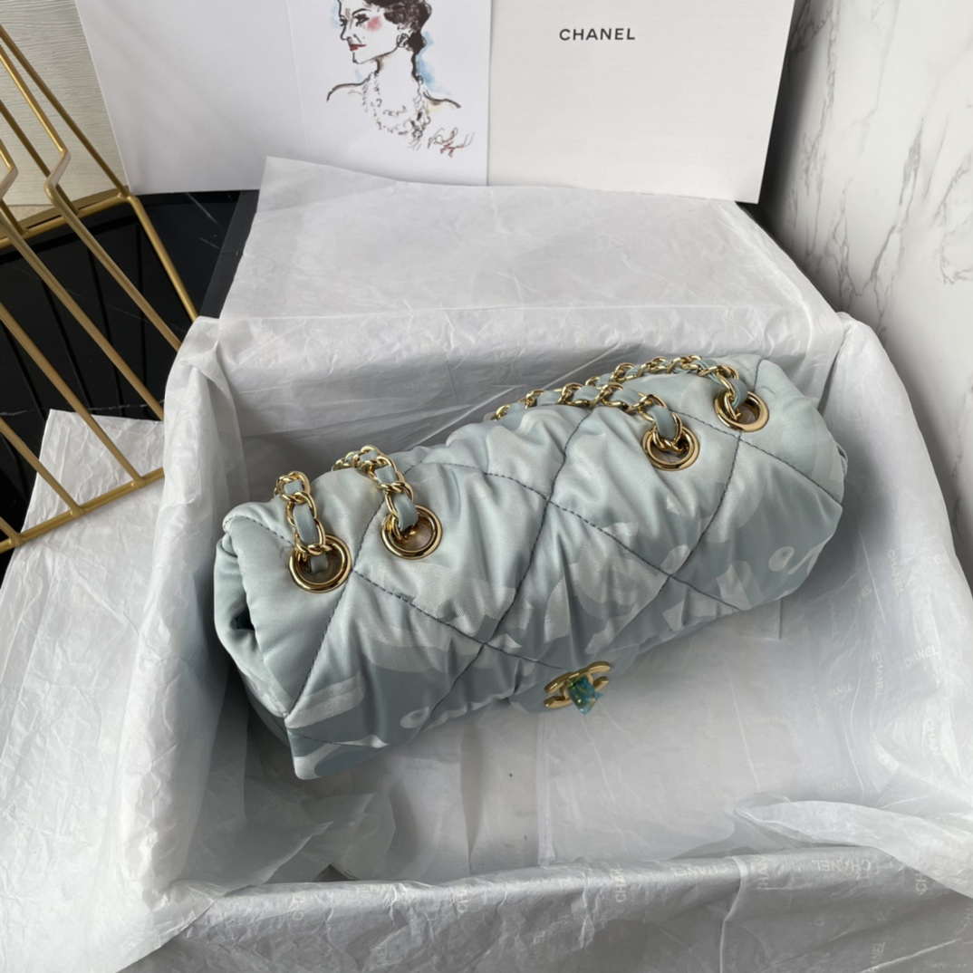 Chanel AS1118 Flap bag Satin fabric Light blue