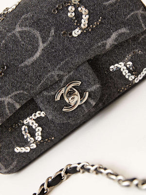 Chanel AS1119 Small Flap Classic Handbag Black Denim beaded sequin bag - Default Title - View 2