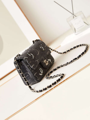 Chanel AS1119 Small Flap Classic Handbag Black Denim beaded sequin bag - Default Title - View 3