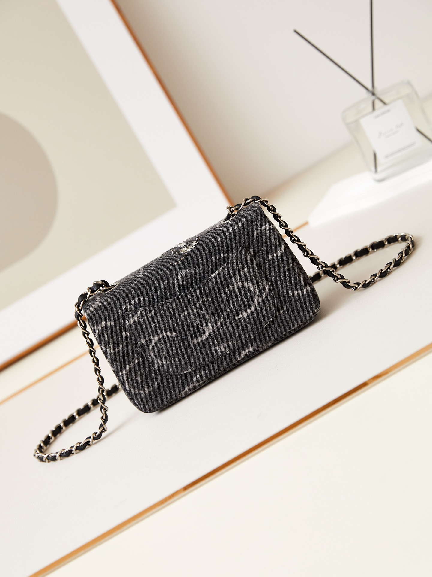 Chanel AS1119 Small Flap Classic Handbag Black Denim beaded sequin bag - Default Title - View 5