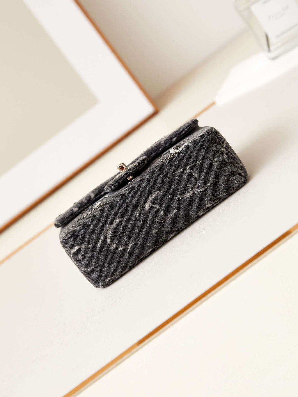 Chanel AS1119 Small Flap Classic Handbag Black Denim beaded sequin bag