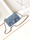 Chanel AS1119 Small Flap Classic Handbag Blue Denim beaded sequin bag