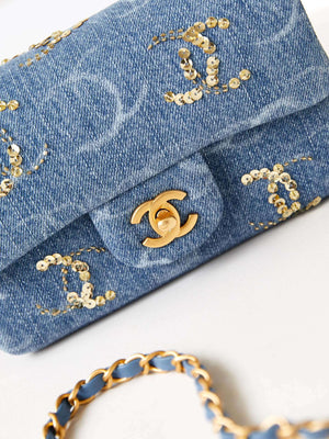 Chanel AS1119 Small Flap Classic Handbag Blue Denim beaded sequin bag - Default Title - View 2