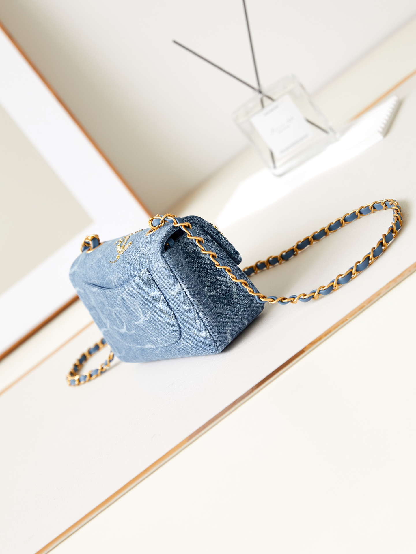 Chanel AS1119 Small Flap Classic Handbag Blue Denim beaded sequin bag