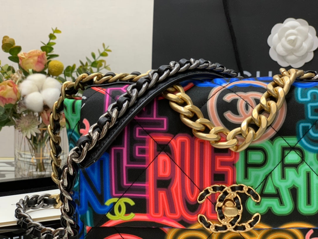 Chanel As1160 Chanel 19 Handbag Flap Graffiti Print Vintage multicolor gold - Default Title - View 3