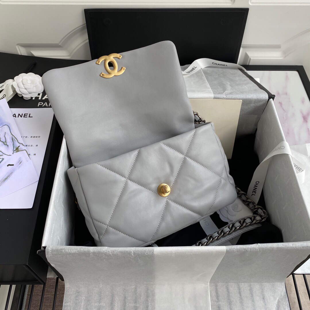 Chanel As1160 Chanel 19 Handbag Flap Lambskin B04852 94305 Grey - Default Title - View 6