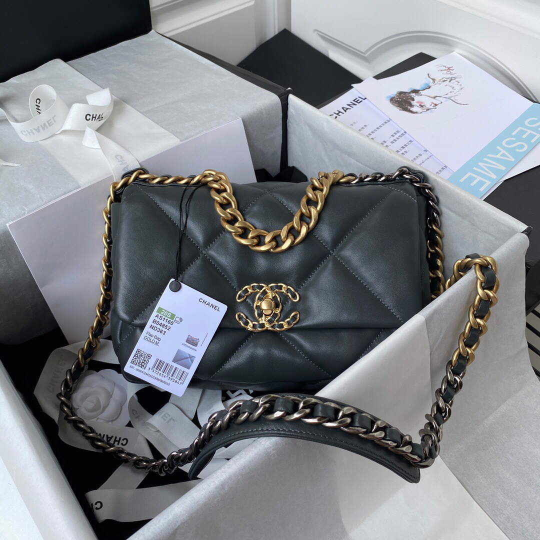 Chanel As1160 Chanel 19 Handbag Flap Lambskin B04852 94305 Navy Blue - Default Title - View 1