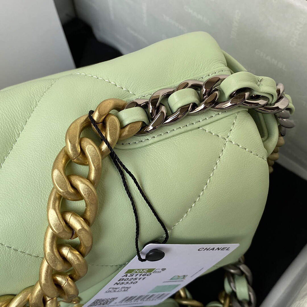 Chanel As1160 Chanel 19 Handbag Flap Lambskin B04852 94305 Green Gold