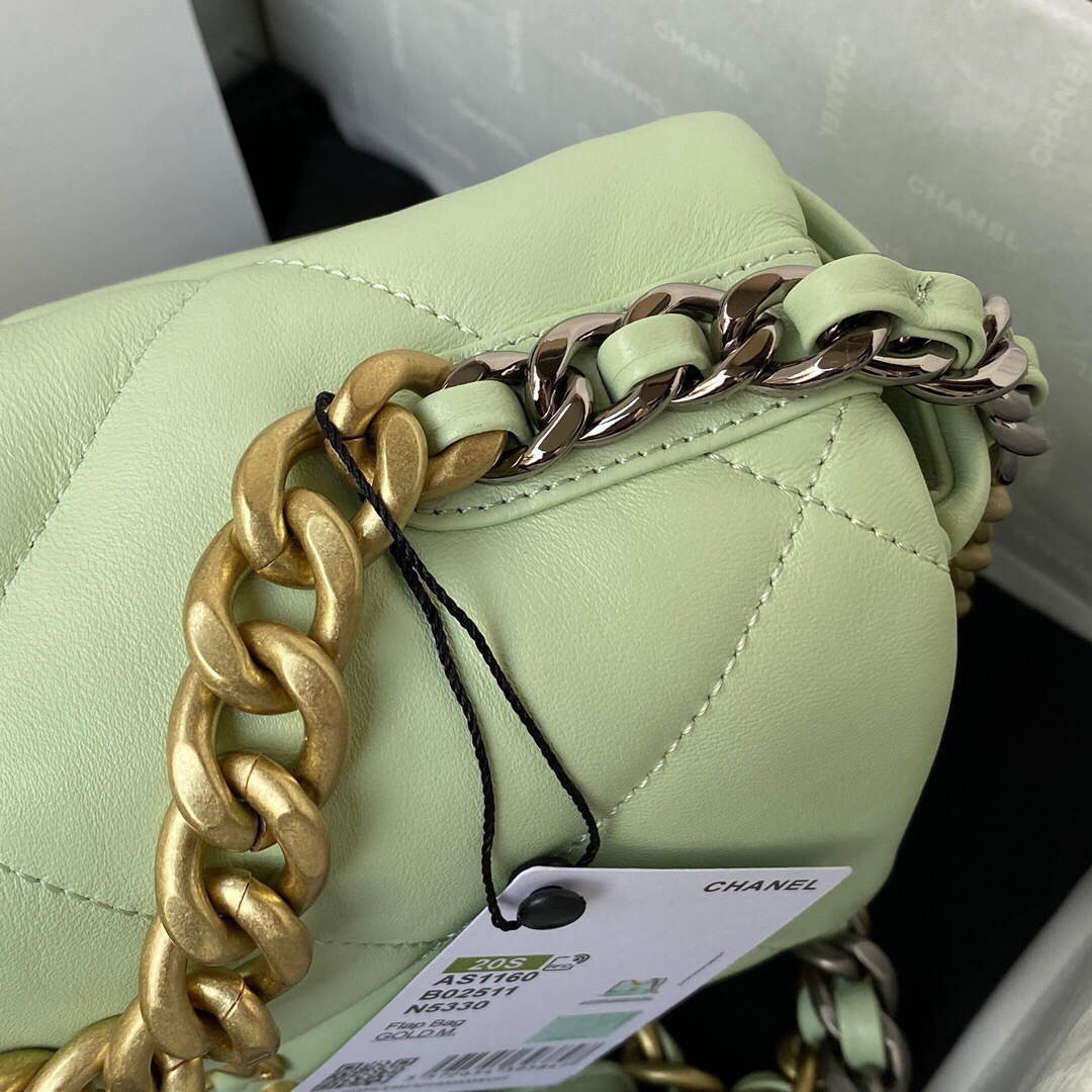 Chanel As1160 Chanel 19 Handbag Flap Lambskin B04852 94305 Green Gold - Default Title - View 4