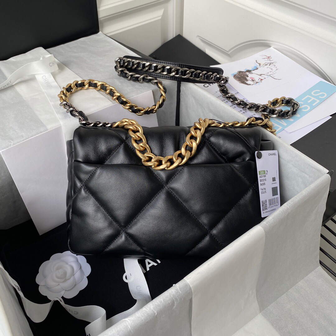 Chanel As1160 Chanel 19 Handbag Flap Lambskin B04852 94305 Black - Default Title - View 2