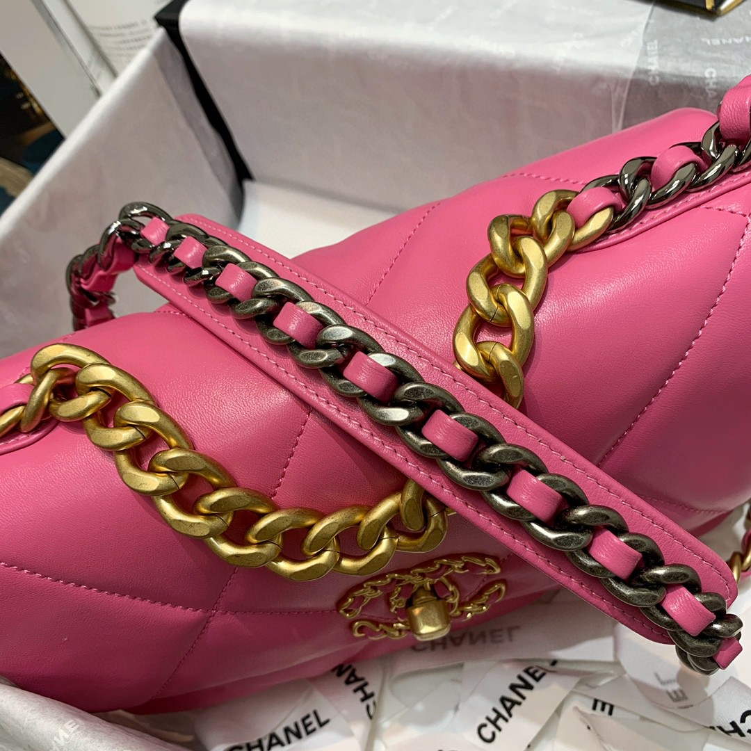 Chanel As1160 Chanel 19 Handbag Flap Lambskin B04852 94305 Rose Red - Default Title - View 4