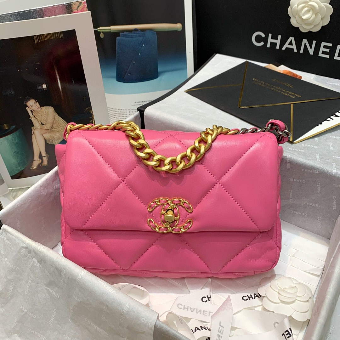 Chanel As1160 Chanel 19 Handbag Flap Lambskin B04852 94305 Rose Red