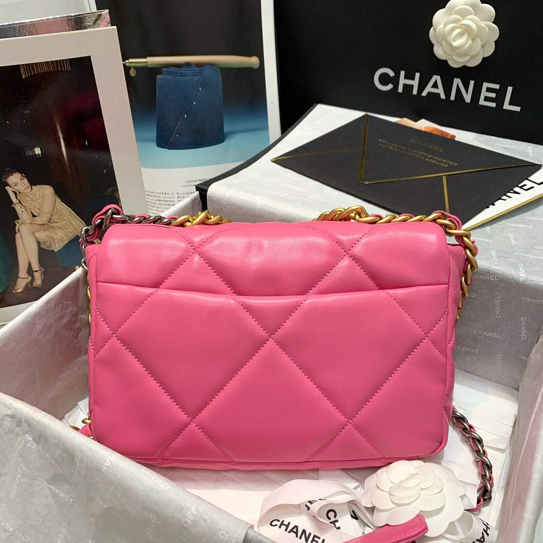 Chanel As1160 Chanel 19 Handbag Flap Lambskin B04852 94305 Rose Red - Default Title - View 9