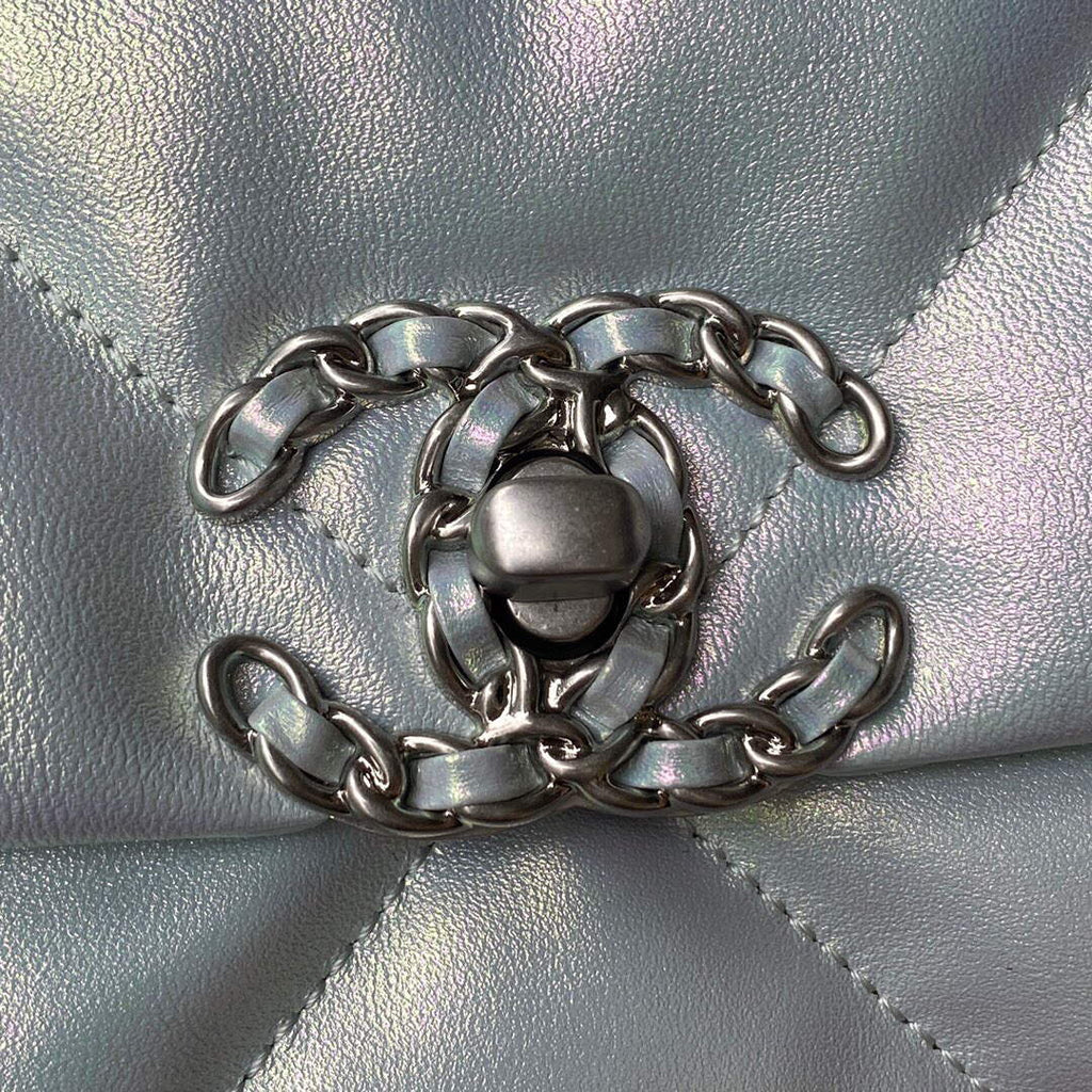 Chanel As1160 Chanel 19 Handbag Flap Lambskin B04852 94305 Light Blue Silver