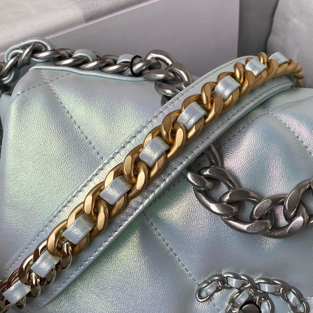 Chanel As1160 Chanel 19 Handbag Flap Lambskin B04852 94305 Light Blue Silver - Default Title - View 7