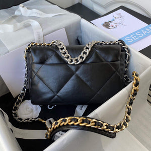 Chanel As1160 Chanel 19 Handbag Flap Lambskin B04852 94305 Black Silver - Default Title - View 2
