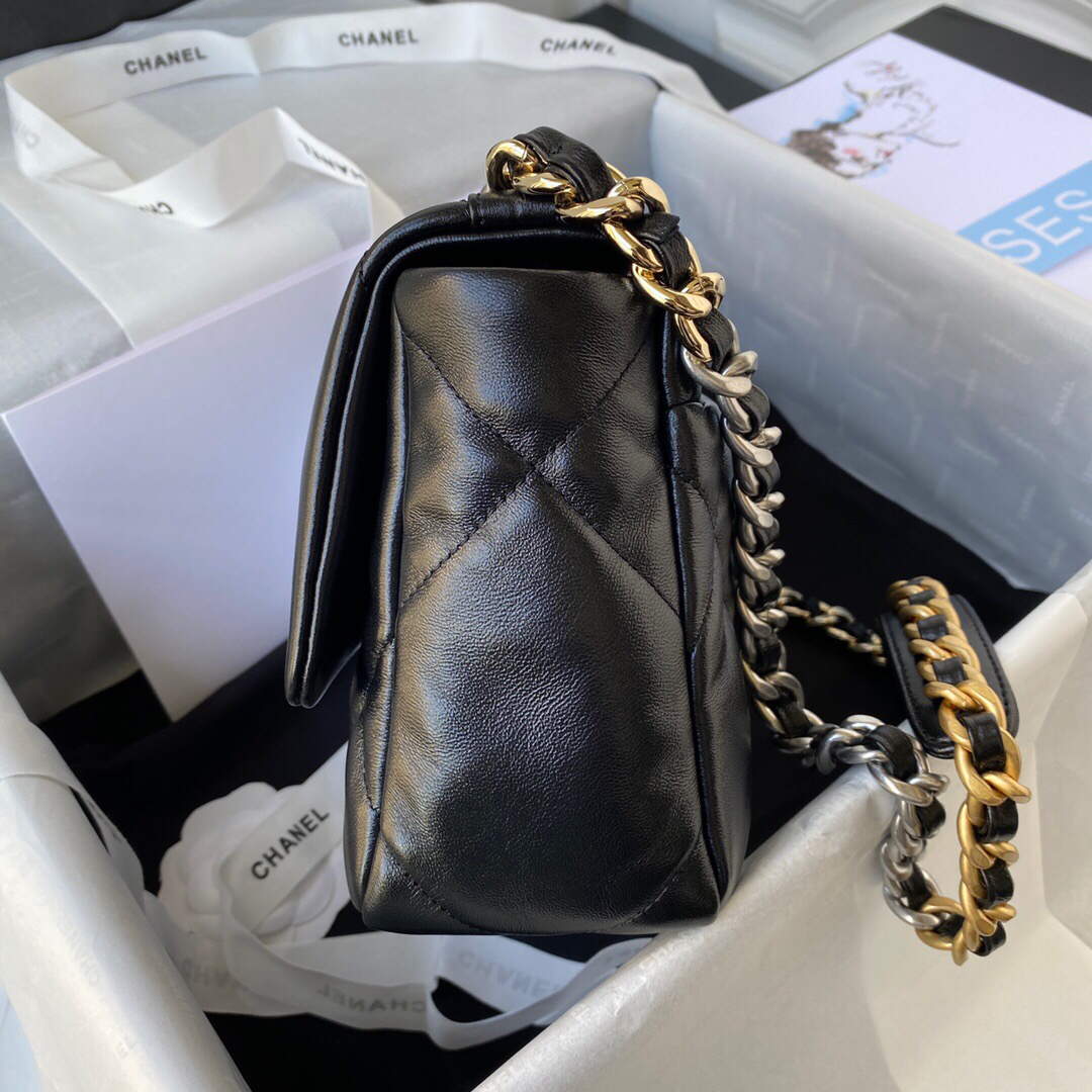 Chanel As1160 Chanel 19 Handbag Flap Lambskin B04852 94305 Black Silver - Default Title - View 5
