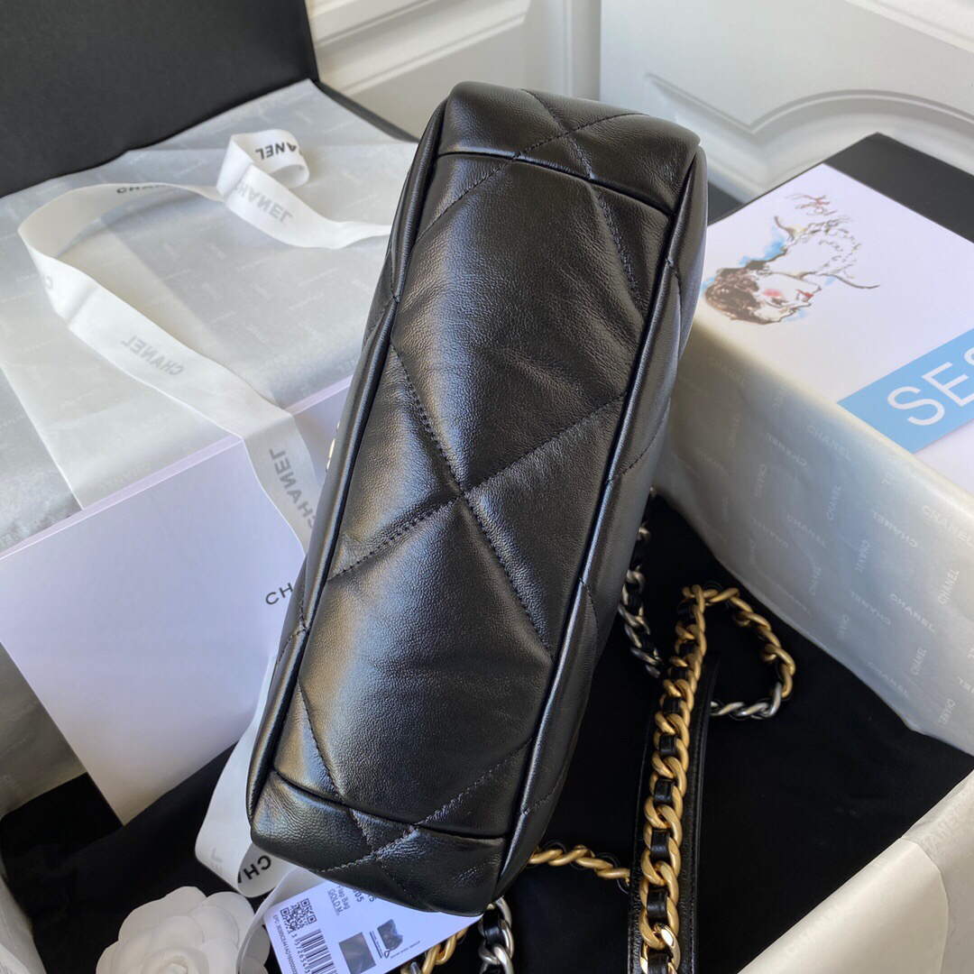 Chanel As1160 Chanel 19 Handbag Flap Lambskin B04852 94305 Black Silver - Default Title - View 6
