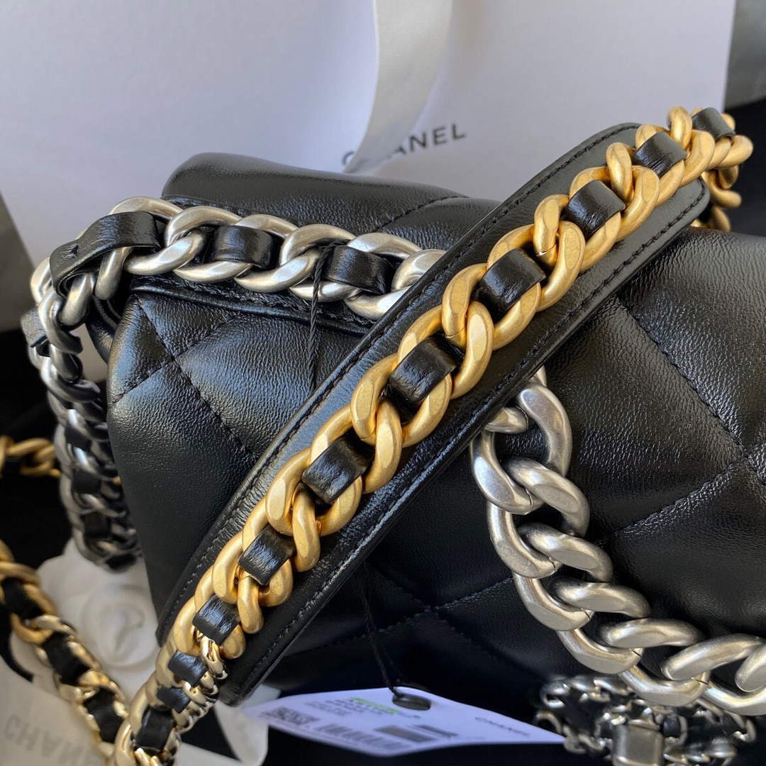 Chanel As1160 Chanel 19 Handbag Flap Lambskin B04852 94305 Black Silver - Default Title - View 7