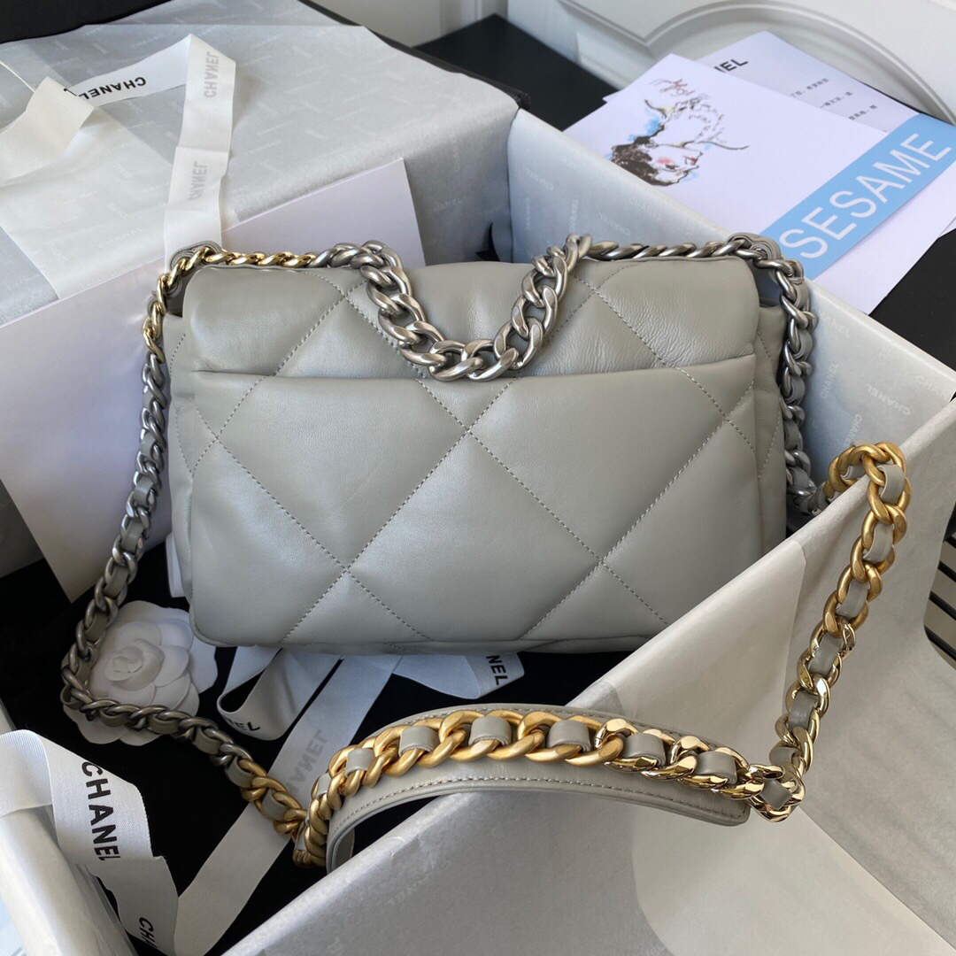Chanel As1160 Chanel 19 Handbag Flap Lambskin B04852 94305 Grey Silver
