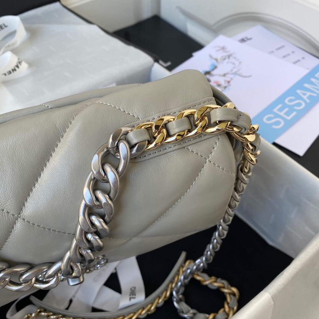 Chanel As1160 Chanel 19 Handbag Flap Lambskin B04852 94305 Grey Silver
