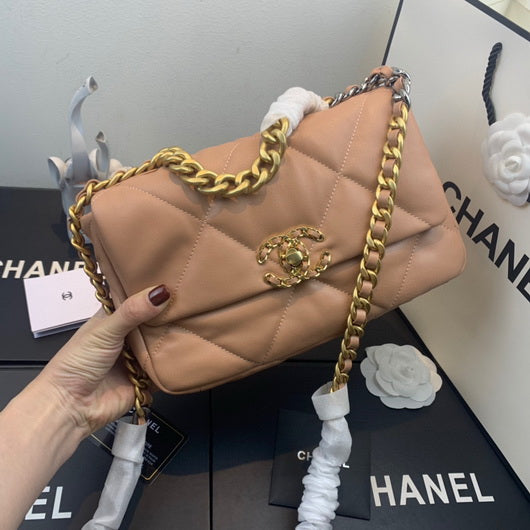 Chanel As1160 Chanel 19 Handbag Flap Lambskin Lake Nude Pink
