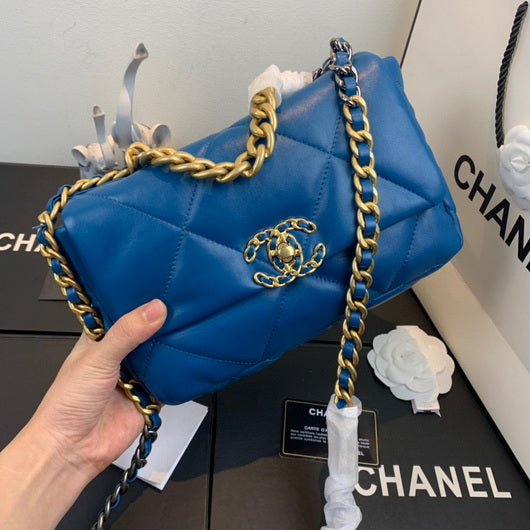 Chanel As1160 Chanel 19 Handbag Flap Lambskin dark blue - Default Title - View 1