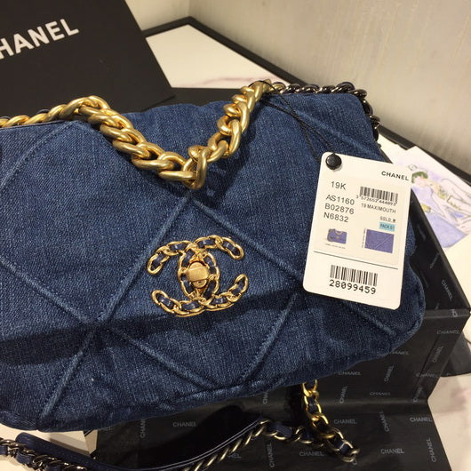 Chanel As1160 Chanel 19 Handbag Flap Shoulder Denim Blue - Default Title - View 3