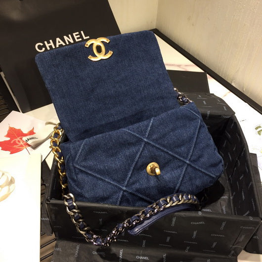 Chanel As1160 Chanel 19 Handbag Flap Shoulder Denim Blue