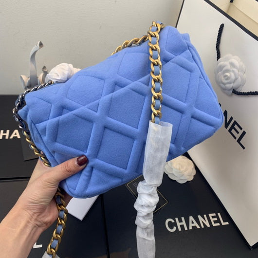 Chanel As1160 Chanel 19 Handbag Flap Shoulder Velvet Blue