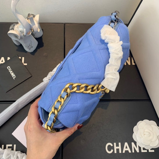 Chanel As1160 Chanel 19 Handbag Flap Shoulder Velvet Blue - Default Title - View 4
