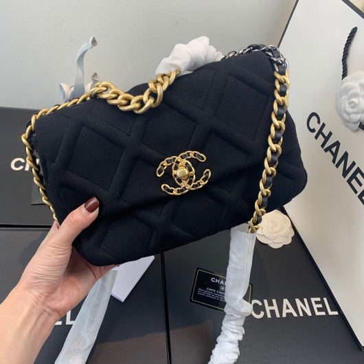 Chanel As1160 Chanel 19 Handbag Flap Shoulder Velvet Black - Default Title - View 1