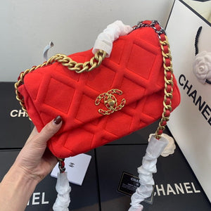 Chanel As1160 Chanel 19 Handbag Flap Shoulder Velvet Red - Default Title - View 1