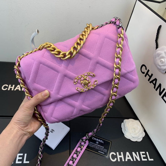 Chanel As1160 Chanel 19 Handbag Flap Shoulder Velvet Pink - Default Title - View 1