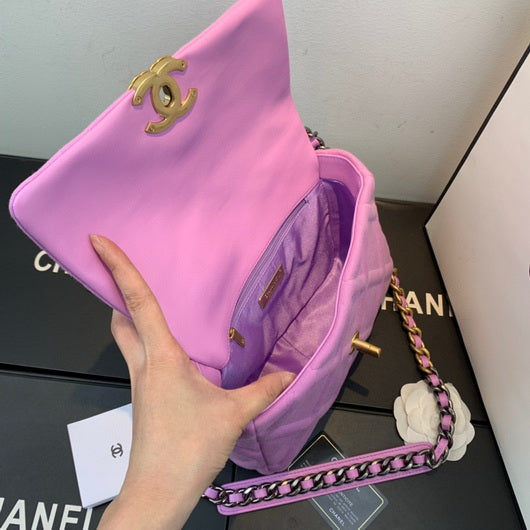 Chanel As1160 Chanel 19 Handbag Flap Shoulder Velvet Rose Red