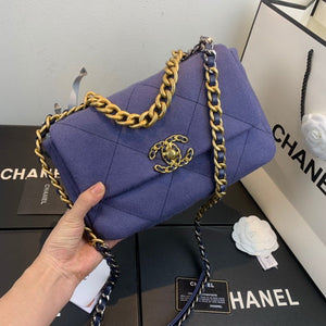Chanel As1160 Chanel 19 Handbag Flap Shoulder Velvet Navy Blue - Default Title - View 1
