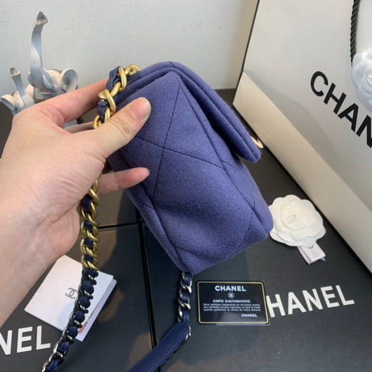 Chanel As1160 Chanel 19 Handbag Flap Shoulder Velvet Navy Blue - Default Title - View 2