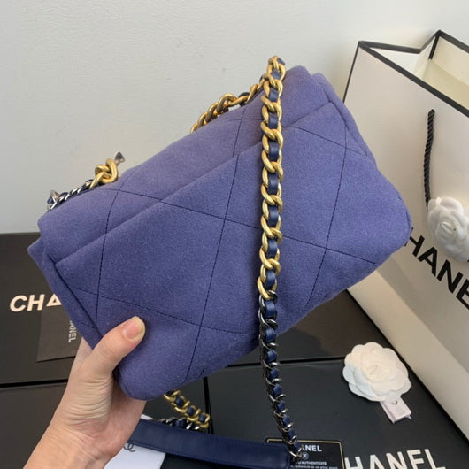 Chanel As1160 Chanel 19 Handbag Flap Shoulder Velvet Navy Blue