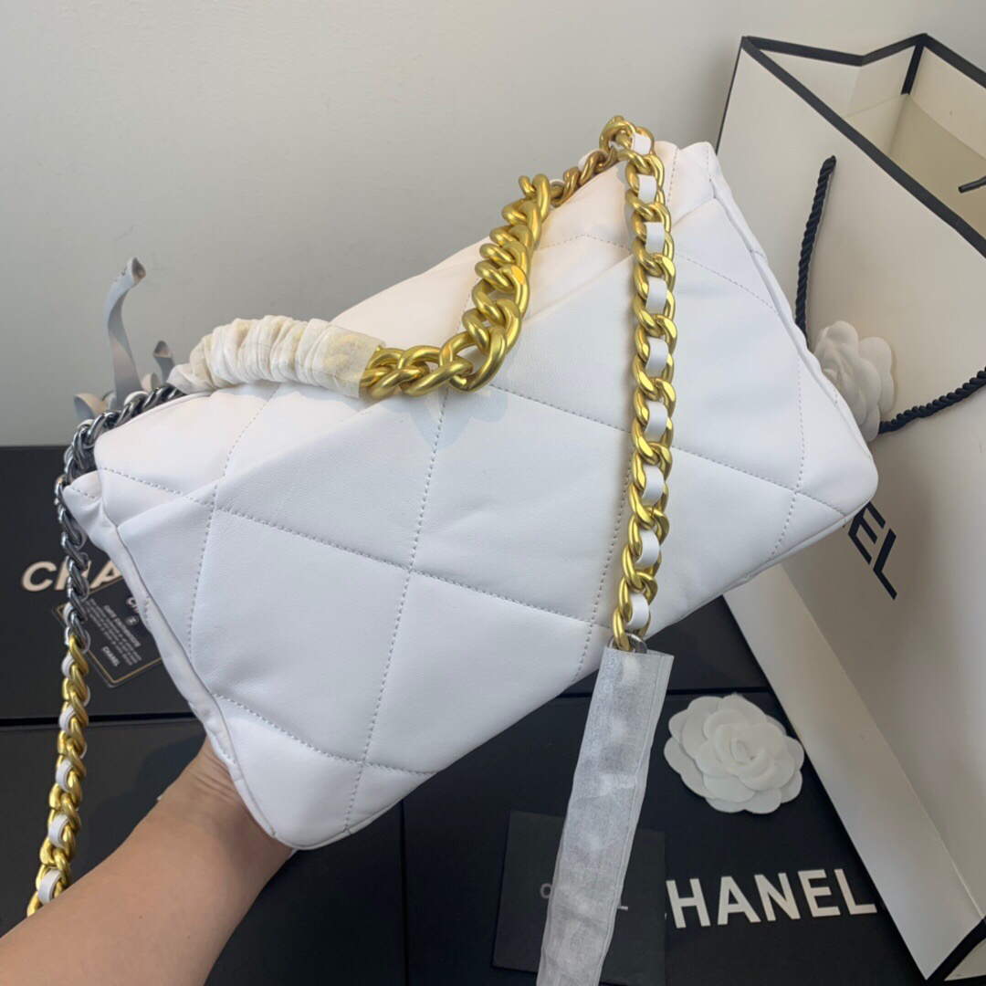 Chanel AS1161 Chanel 19 Large Flap Bag Lambskin B05179 White Gold