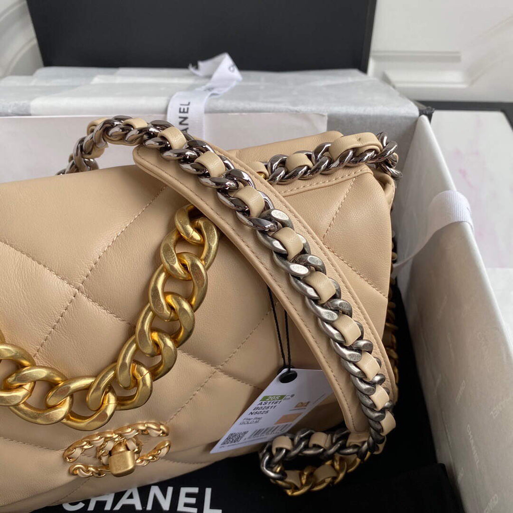 Chanel AS1161 Chanel 19 Large Flap Bag Lambskin B05179 Apricot Gold